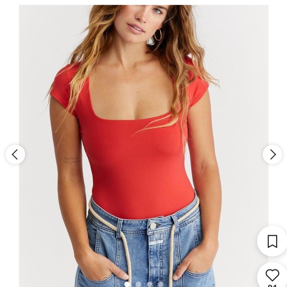 Free People Square Eyes Bodysuit Small S Red Pink Black